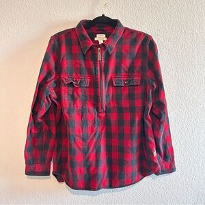 L.L. Bean Women's Flannel Large Scotch Plaid Pullover Red Relaxed Quarter Zip